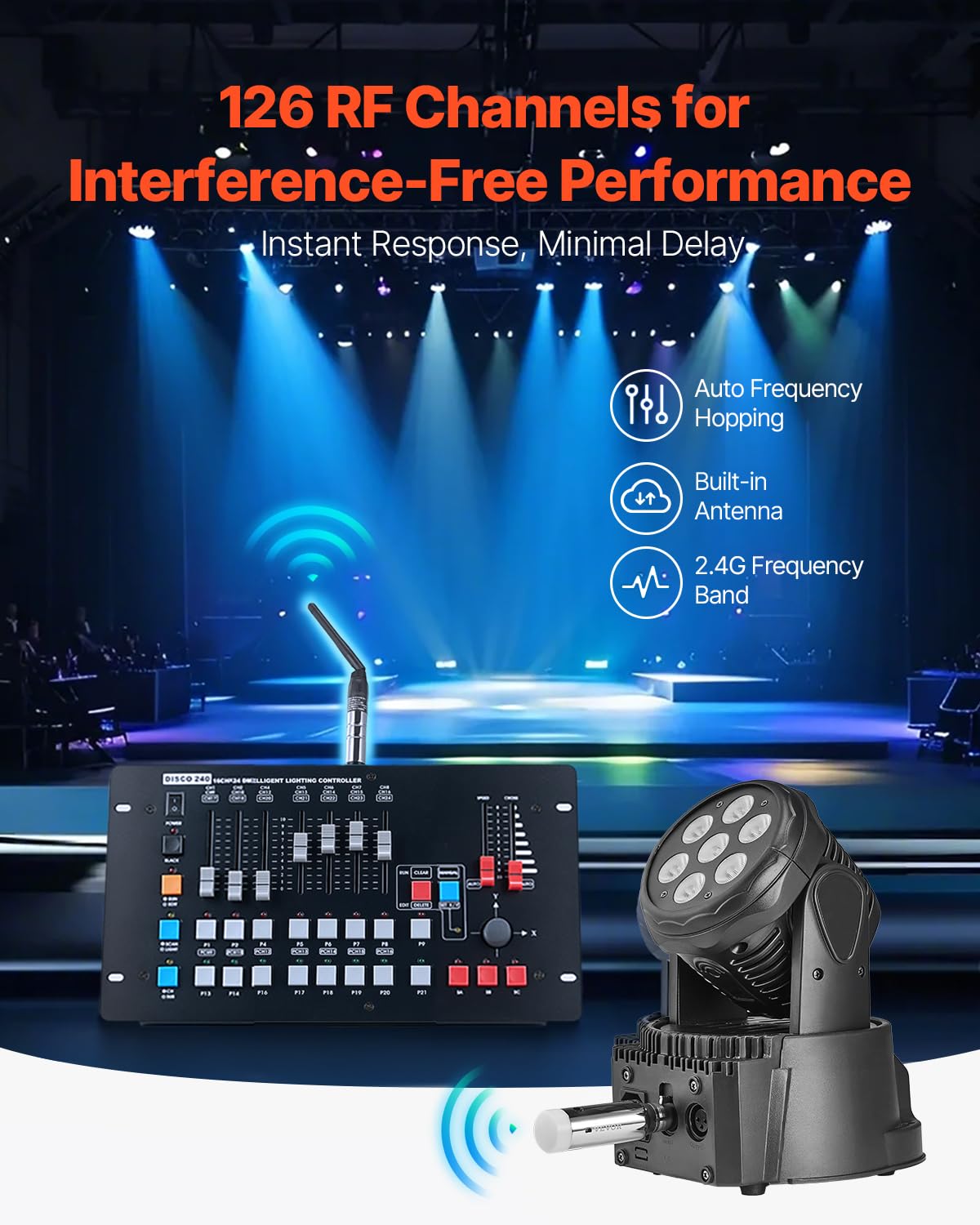 VEVOR DMX Wireless Receiver, Rechargeable Battery, 3 Receivers & 1 Transmitter, 2.4G ISM Band, 656 ft Transmission Range Wireles